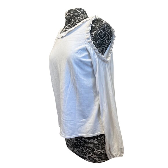 Milly White Sweater Top Knit Cold Shoulder Long Sleeve Ruffled Collar Feminine M - Picture 6 of 16